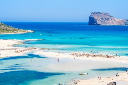 Balos Lagoon on Crete with turquoise waters and white sand, retiring in Greece